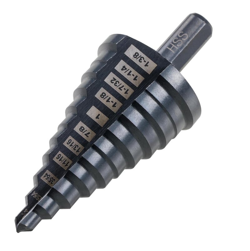 Jerax tools HSS 7/8-1-3/8 High Speed Steel Step Drill bits, Doubles Flutes Large Unibit for Hole Drilling in Iron, Copper, Aluminum, Wood, Plastic - Image 1